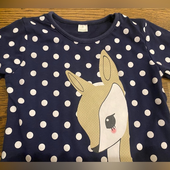 Girls Navy Blue Polka Dot Deer Dress/Tunic Sz 5 - Picture 3 of 3